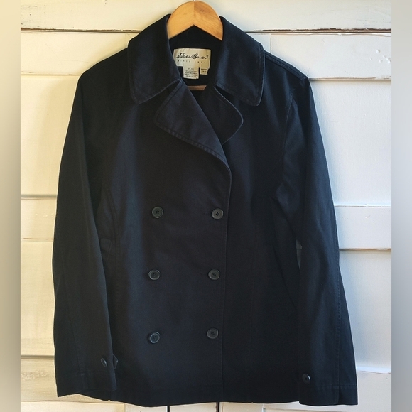 Eddie Bauer Jackets & Blazers - Eddie Bauer Women's Black Double Breasted Lightweight Denim Pea Coat | Small
